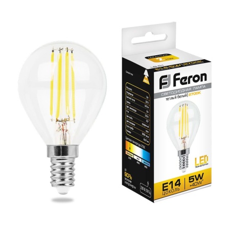 LB-61 25578 Лампа светодиодная LED 5вт Е14 теплый шар FILAMENT FERON 