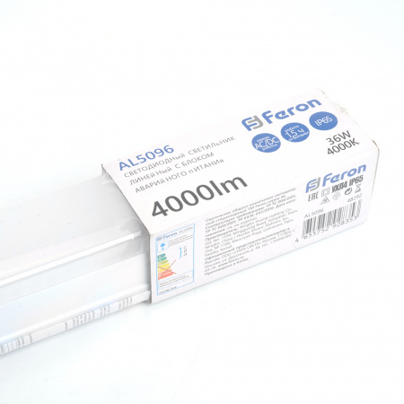 AL5096 48292 Светильник светодиодный ДСП-36вт 4000К 4000Лм с блоком аварийного питания 1.5ч IP65 (аналог ЛСП-2х36) FERON 