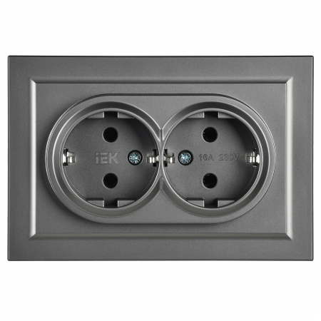 BRITE Розетка двойная с заземлением без защитных шторок 16А в сборе РС12-3-БрС сталь IEK BR-R21-16-K46-F