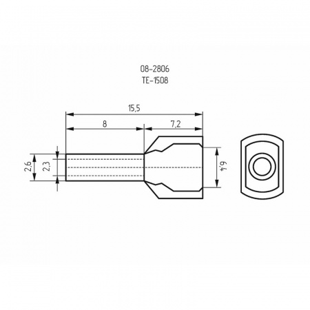 Наконечник штыревой втулочный изолир F-8 мм 2х1.5 кв мм (НШВи(2) 1.5-8хНГи2 1.5-8). REXANT 08-2806