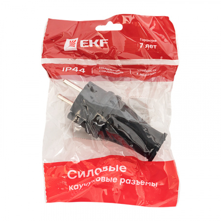 Вилка прямая каучуковая 230В 2P+PE 16A IP44 Марс EKF RPS-011-16-230-44