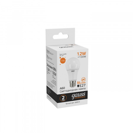 Лампа светодиодная LED 12 Вт 1130 лм 3000К AC180-240В E27 А60 (груша) теплая  Elementary Gauss GAUSS 23212