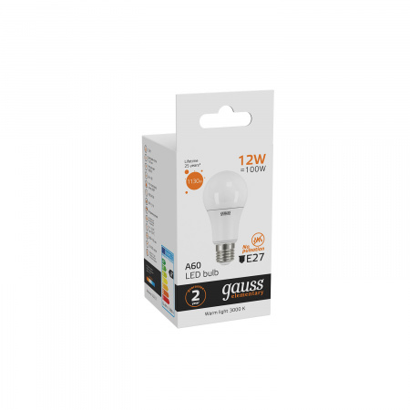 Лампа светодиодная LED 12 Вт 1130 лм 3000К AC180-240В E27 А60 (груша) теплая  Elementary Gauss GAUSS 23212