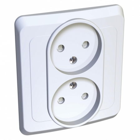 ЭТЮД Розетка двойная скрытая без заземления со шторками белая Systeme Electric PC16-006B
