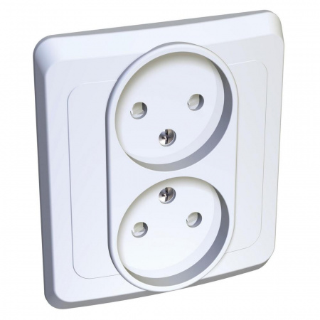 ЭТЮД Розетка двойная скрытая без заземления со шторками белая Systeme Electric PC16-006B