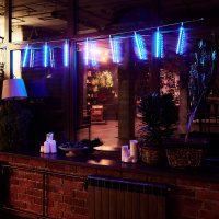 Занавес светодиодный фигурный Падающие звезды соединяемый 2.4х0.3м 8 подвесов 144 светодиода Синий свет Провод прозрачный ULD-E2403-144/DTK BLUE IP44 METEOR Uniel 11120