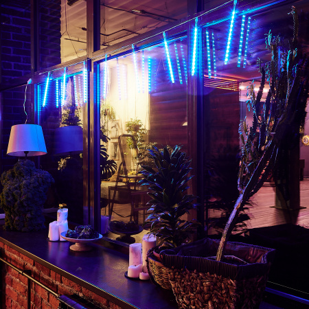 Занавес светодиодный фигурный Падающие звезды соединяемый 2.4х0.3м 8 подвесов 144 светодиода Синий свет Провод прозрачный ULD-E2403-144/DTK BLUE IP44 METEOR Uniel 11120