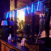 Занавес светодиодный фигурный Падающие звезды соединяемый 2.4х0.3м 8 подвесов 144 светодиода Синий свет Провод прозрачный ULD-E2403-144/DTK BLUE IP44 METEOR Uniel 11120