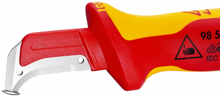 Нож для удаления изоляции VDE 1000V с пяткой нержавеющая хирургическая сталь L-180 мм диэлектрический 2-компонентная рукоятка KNIPEX KN-9855