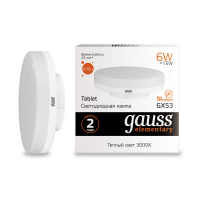 Лампа светодиодная LED 6 Вт 440 лм 3000К AC180-240В GX53 таблетка теплая Elementary GAUSS 83816