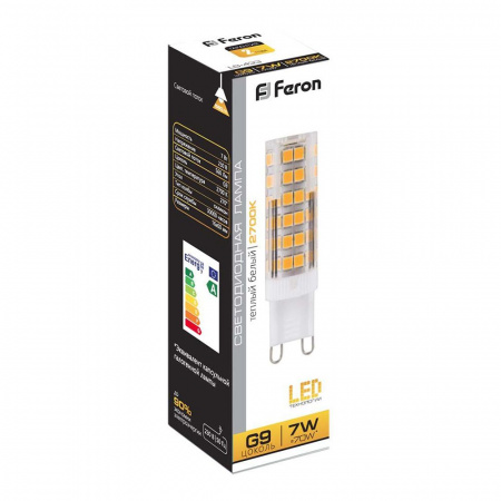 Лампа светодиодная LED 7вт 230в G9 теплый капсульная FERON LB-433 25766