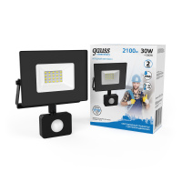 Прожектор светодиодный ДО 30 Вт 6500К 2100 лм 175-265В IP65 176х136х40мм Алюминий с датчиком движения Elementary-S Gauss GAUSS 628511330