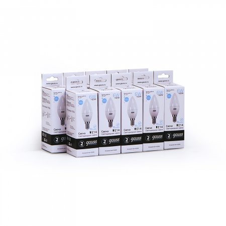 Лампа светодиодная LED 6 Вт 470 лм 6500К AC180-240В E14 свеча холодная Elementary GAUSS 33136