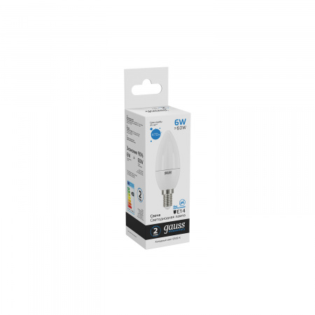 Лампа светодиодная LED 6 Вт 470 лм 6500К AC180-240В E14 свеча холодная Elementary GAUSS 33136