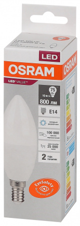 Лампа светодиодная LED 10 Вт E14 6500К 800Лм свеча 220 В (замена 75Вт) OSRAM LEDVANCE 4058075579262