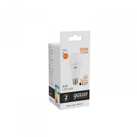 Лампа светодиодная LED 30 Вт 2320 лм 3000К AC180-240В E27 А67 (груша) теплая Elementary GAUSS 73219