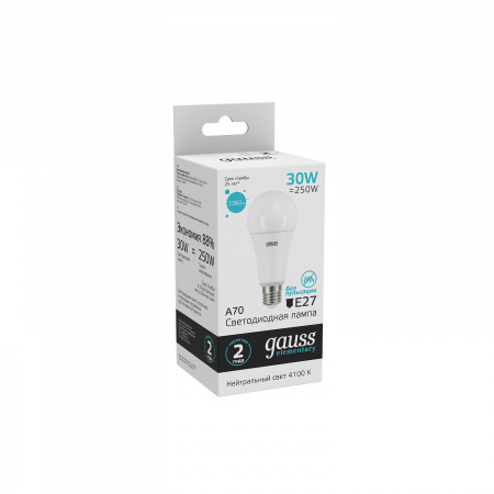 Лампа светодиодная LED 30 Вт 2360 лм 4100К AC180-240В E27 А67 (груша) нейтральный Elementary GAUSS 73229