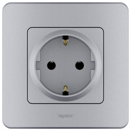 Розетка 2К+З немецкий стандарт 16 А 250 В~ INSPIRIA алюминий Legrand/Daccord 673722