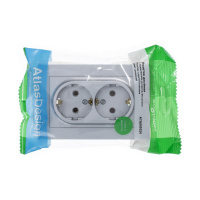 Розетка ATLASDESIGN двойная с заземлением 16А в сборе алюминий Systeme Electric ATN000324