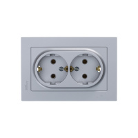 Розетка ATLASDESIGN двойная с заземлением 16А в сборе алюминий Systeme Electric ATN000324