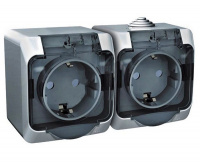 ЭТЮД Розетка двойная наружная с заземлением со шторками IP44 серая Systeme Electric PA16-244C