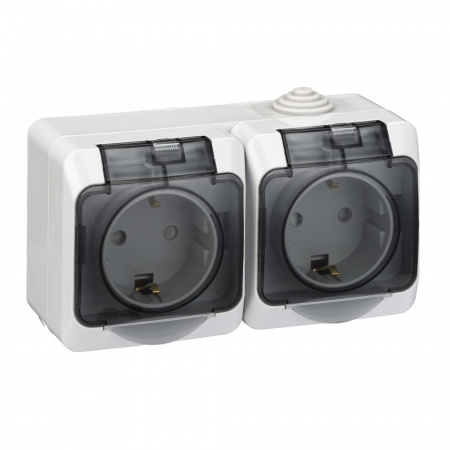 ЭТЮД Розетка двойная наружная с заземлением со шторками IP44 серая Systeme Electric PA16-244C