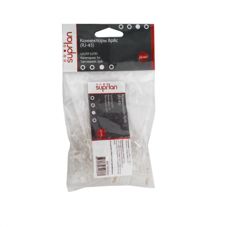 Коннекторы 8P8C (Компьютерный разъем) U/UTP Cat.5e (RJ-45) Уп. 25шт. SUPRLAN 10-0226