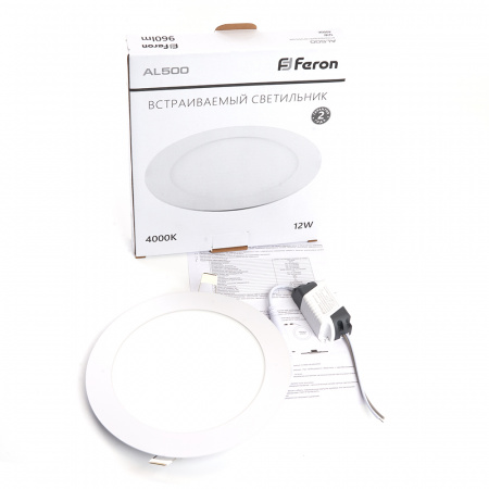 Светильник светодиодный ДВО-12w 4000K 960Лм slim белый FERON AL500 28504