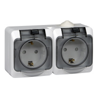 ЭТЮД Розетка двойная наружная с заземлением со шторками IP44 белая Systeme Electric PA16-244B