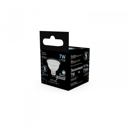 Лампа светодиодная LED 7 Вт 630 лм 4100К AC150-265В GU5.3 софит MR16 нейтральный  Black Gauss GAUSS 101505207