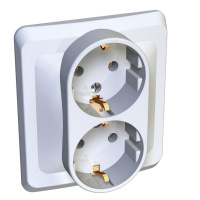 ЭТЮД Розетка двойная скрытая с заземлением без шторок белая Systeme Electric PC16-007B