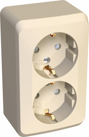ЭТЮД Розетка двойная наружная с заземлением со шторками бежевая Systeme Electric PA16-008K