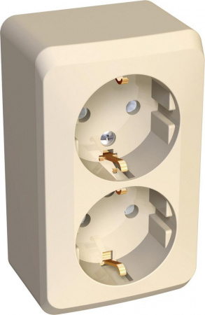 ЭТЮД Розетка двойная наружная с заземлением со шторками бежевая Systeme Electric PA16-008K