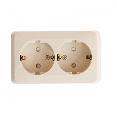ЭТЮД Розетка двойная наружная с заземлением со шторками бежевая Systeme Electric PA16-008K