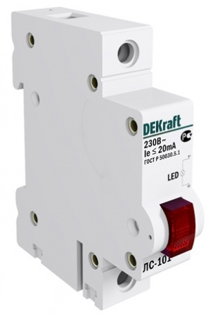 18002DEK Лампа сигнальная светодиодная ЛС-101 DIN 1п красная 220В Dekraft 