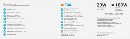 Светильник светодиодный ДБП 20 Вт 4000К 1620 лм 160-260В IP65 D175х52мм круглый Пластик ЖКХ Elementary Gauss GAUSS 126411220