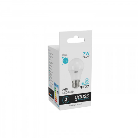 Лампа светодиодная LED 7 Вт 540 лм 4100К AC180-240В E27 А60 (груша) нейтральный Elementary GAUSS 23227A