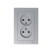 Розетка ATLASDESIGN двойная без заземления 16А в сборе алюминий Systeme Electric ATN000320