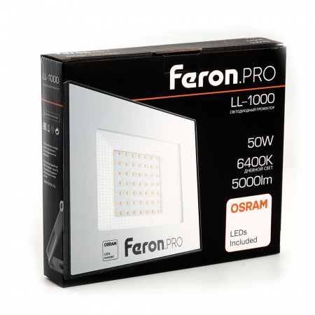 Прожектор светодиодный ДО-50w 6400К 5000Лм IP65 черный Feron.PRO FERON LL-1000 41540