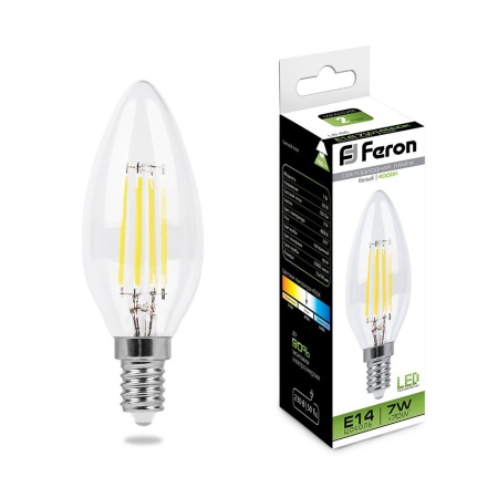 LB-66 25780 Лампа светодиодная LED 7вт Е14 белый свеча FILAMENT FERON 