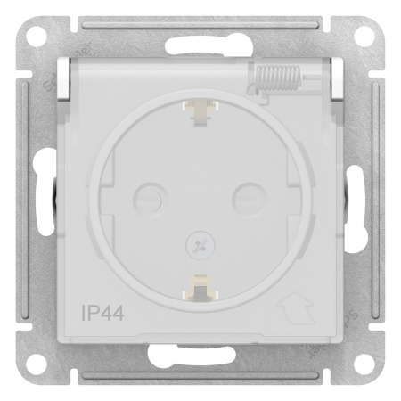 ATN440146 Розетка ATLASDESIGN AQUA с заземлением со шторками с крышкой 16А IP44 механизм белый Systeme Electric 