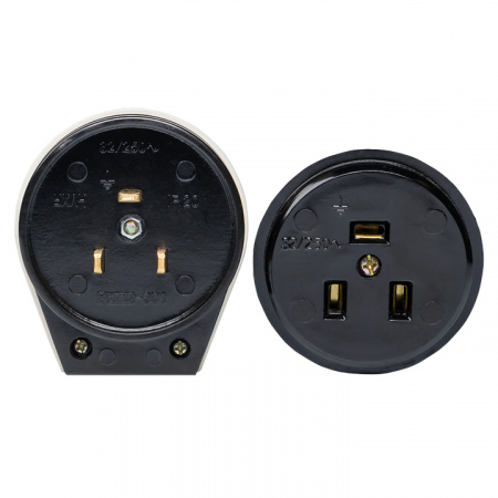 Разъем РШ-ВШ 32А 250В 2P+PE (ОУ) карболитовый черный Simple EKF AS-250-O-03