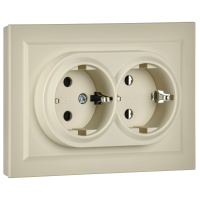 BRITE Розетка двойная с заземлением без защитных шторок 16А в сборе РС12-3-БрКр бежевый IEK BR-R21-16-K10-F