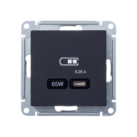 ATLASDESIGN USB РОЗЕТКА тип-C 65W высокоскор.заряд. QC, PD, механизм, КАРБОН Systeme Electric ATN001027