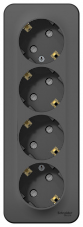 Розетка BLANCA наружная 4-я с заземлением со шторками с изоляционной пластиной 16А 250В антрацит Systeme Electric BLNRA011416