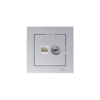 Розетка ATLASDESIGN двойная компьютерная+ТВ RJ45+TV категория 5E механизм алюминий Systeme Electric ATN000389