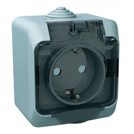 PA16-044C ЭТЮД Розетка наружная с заземлением со шторками IP44 серая Systeme Electric 