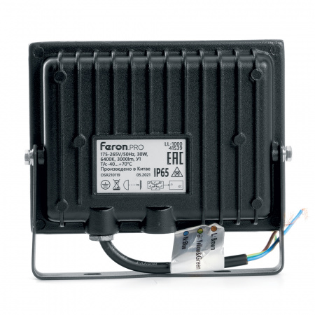 LL-1000 41539 Прожектор светодиодный ДО-30w 6400К 3000Лм IP65 черный Feron.PRO FERON 