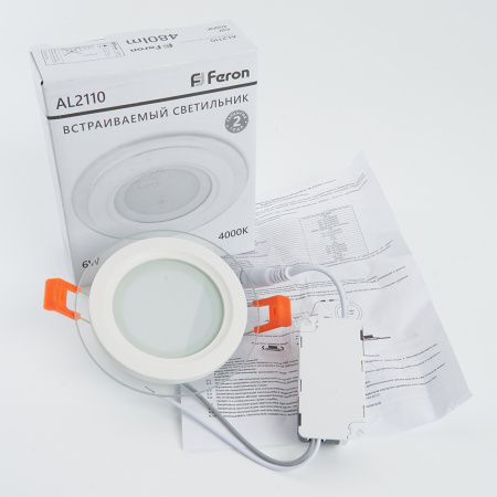 AL2110 27850 Светильник светодиодный ДВО-6w 4000K 480Лм со стеклом белый FERON 