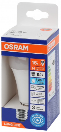 Лампа светодиодная LED 15Вт Е27 6500К 1521Лм груша 220В (замена 150Вт) OSRAM LEDVANCE 4099854186219